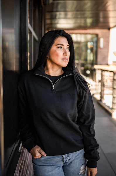Basics - Black Quarter-Zip SHE IS Sweatshirt