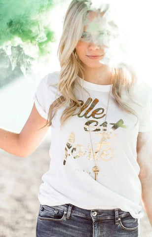 White/Gold Foil - Elle est forte Tee